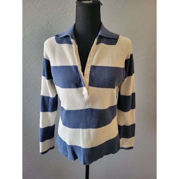 Marsh Landing By Amanda Smith Collared Long Sleeve Striped Sweater Size M Preppy - Picture 3 of 10